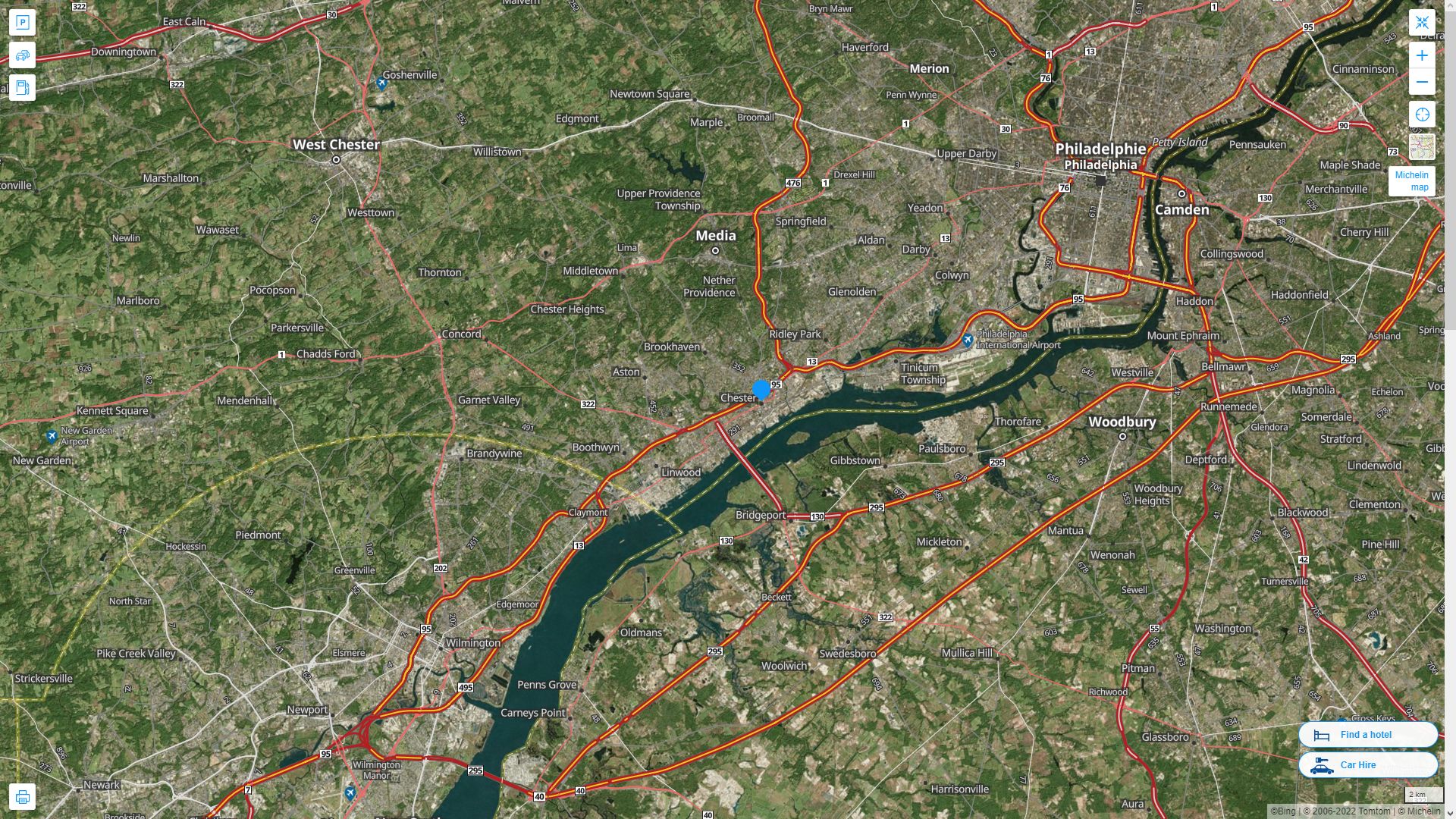 Chester Pennsylvania Highway and Road Map with Satellite View